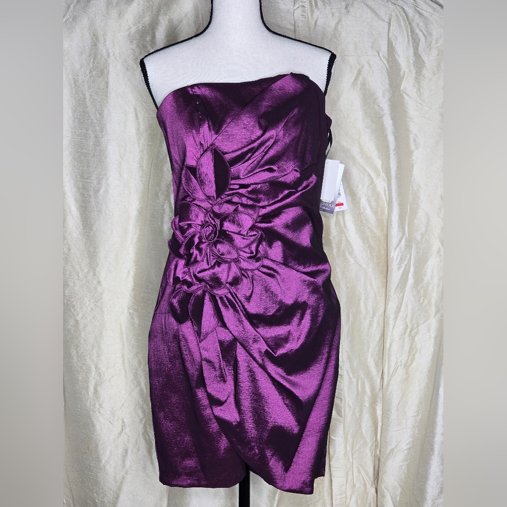 Jessica McClintock Purple Ruched Strapless Bodycon Dress